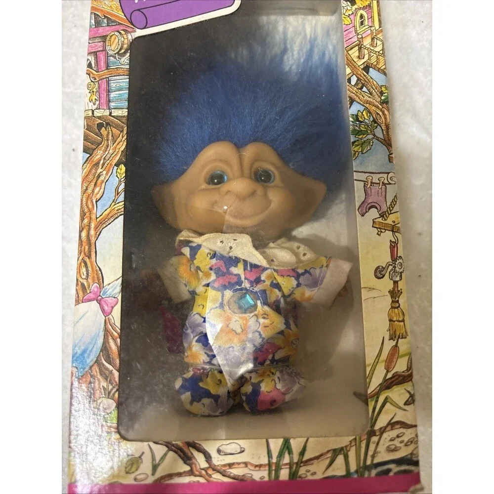 Vintage TREASURE TROLLS DOLL With Wishstone Ace Novelty  Blue Hair.  CH